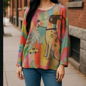 Inoah Gray Artistic dog printed Tunic with Abstract Design XL